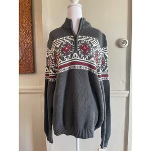 Mens IZOD Heavyweight Gray 1/4 Zip Christmas Winter Sweater Size L